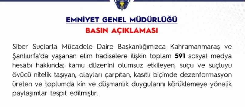 Kahramanmaraş ve Şanlıurfa Okul Saldırıları Sonrası Telegram Gruplarındaki Provokatif Paylaşımlara 591 Hesap Dahil İnceleme