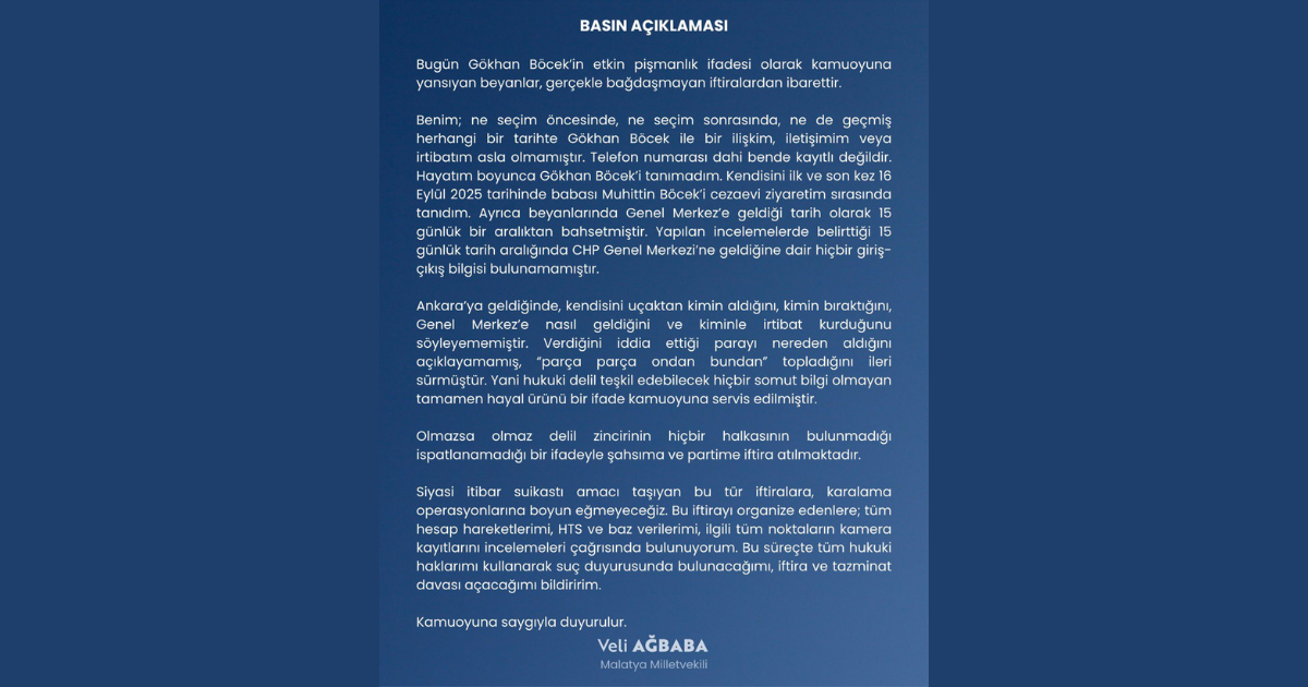 Veli Ağbaba’dan 