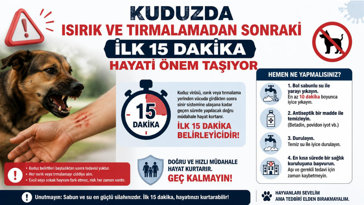 Kuduz Riskine Karşı Kritik İlk 15 Dakika: Isırık ve Tırmalamada Hayati Müdahale Rehberi