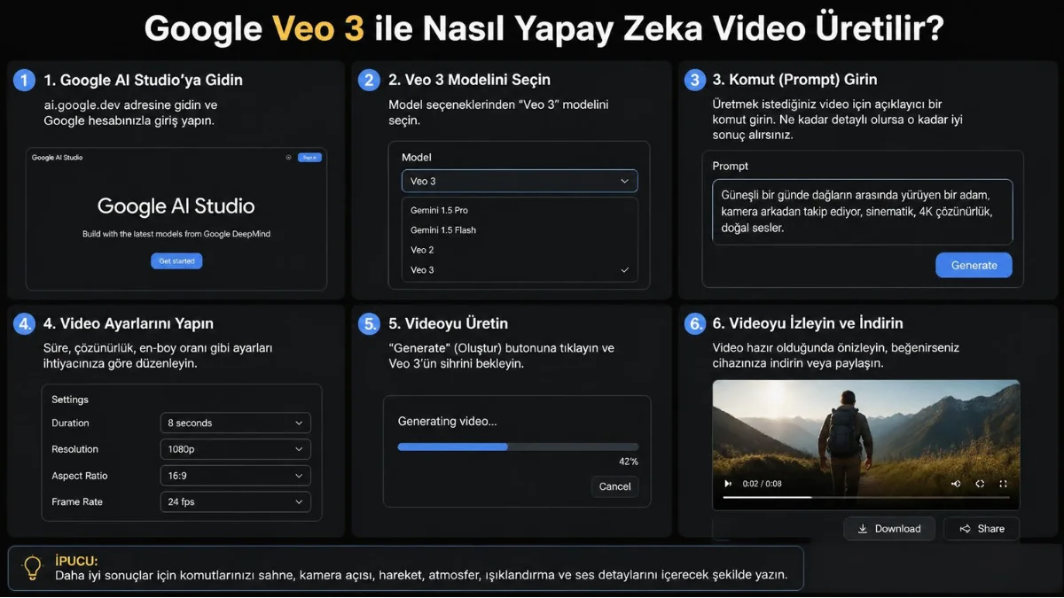 Google Veo 3 İle Nasıl Yapay Zeka Video Üretilir? Metinden Gerçekçi Videoya Giden Yol