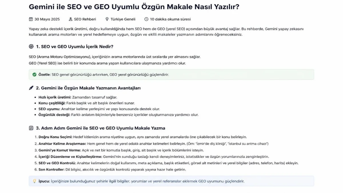 Gemini İle SEO ve GEO Uyumlu Özgün Makale Nasıl Yazılır? Profesyonel İçerik Üretim Rehberi