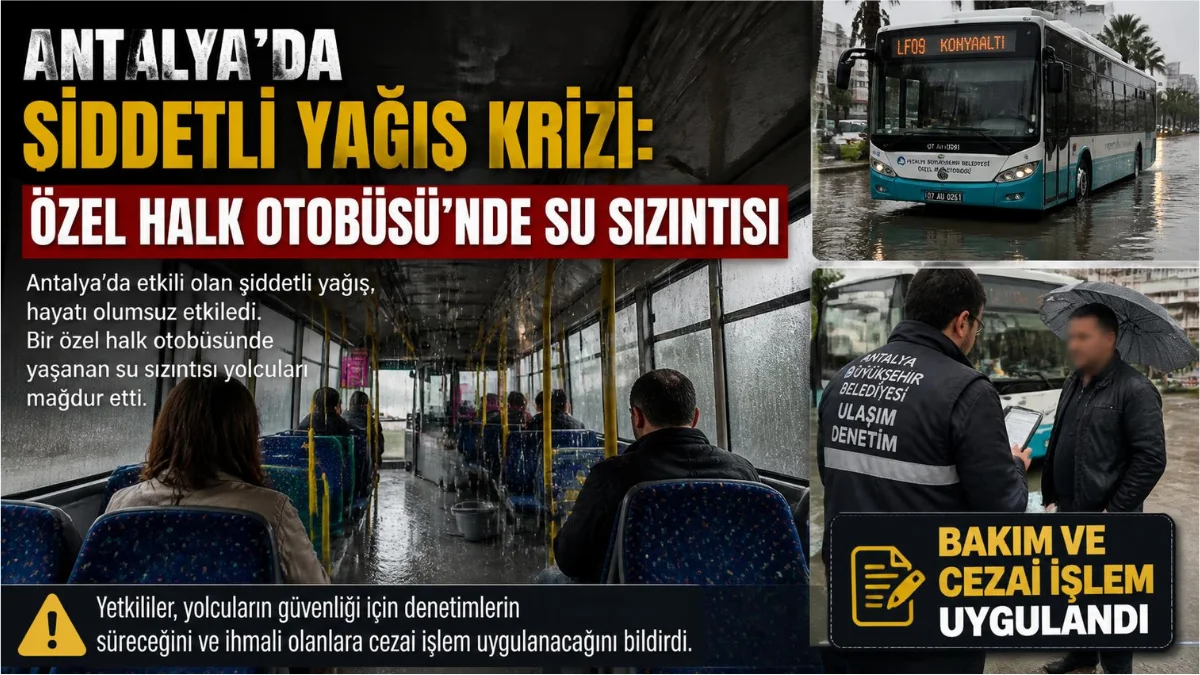 Antalya'da Şiddetli Yağış Krizi: Özel Halk Otobüsü'nde Su Sızıntısı — Bakım ve Cezai İşlem Uygulandı