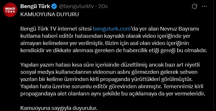Bengü Türk'te Editör Hatası Krizi: 