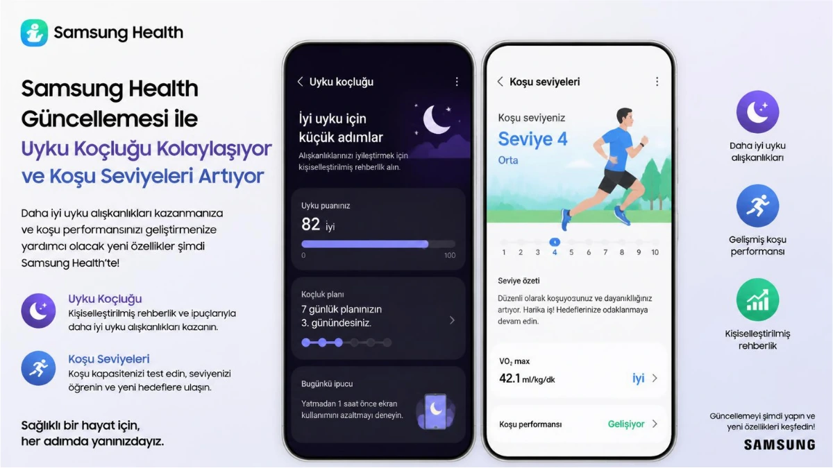 Samsung Health Güncellemesi ile Uyku Koçluğu Kolaylaşıyor ve Koşu Seviyeleri Artıyor